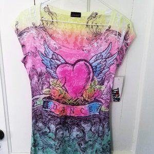 Cool "Dance" Winged Heart Graphics Tee - New!